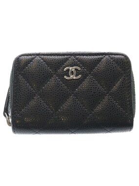Chanel CC Logo Caviar Leather Classic Zip Coin Bath Case Wallet Black